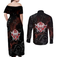 Serbian Empire Couples Matching Off Shoulder Maxi Dress and Long Sleeve Button Shirt Knight With Emblem Double Eagle - Wonder Print Shop