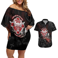 Serbian Empire Couples Matching Off Shoulder Short Dress and Hawaiian Shirt Knight With Emblem Double Eagle - Wonder Print Shop