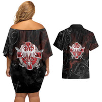 Serbian Empire Couples Matching Off Shoulder Short Dress and Hawaiian Shirt Knight With Emblem Double Eagle - Wonder Print Shop