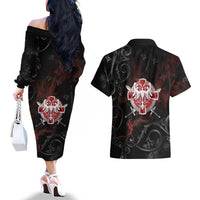 Serbian Empire Couples Matching Off The Shoulder Long Sleeve Dress and Hawaiian Shirt Knight With Emblem Double Eagle - Wonder Print Shop