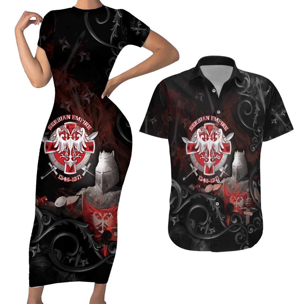 Serbian Empire Couples Matching Short Sleeve Bodycon Dress and Hawaiian Shirt Knight With Emblem Double Eagle - Wonder Print Shop