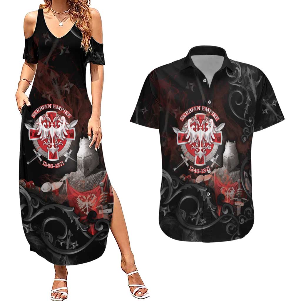 Serbian Empire Couples Matching Summer Maxi Dress and Hawaiian Shirt Knight With Emblem Double Eagle - Wonder Print Shop