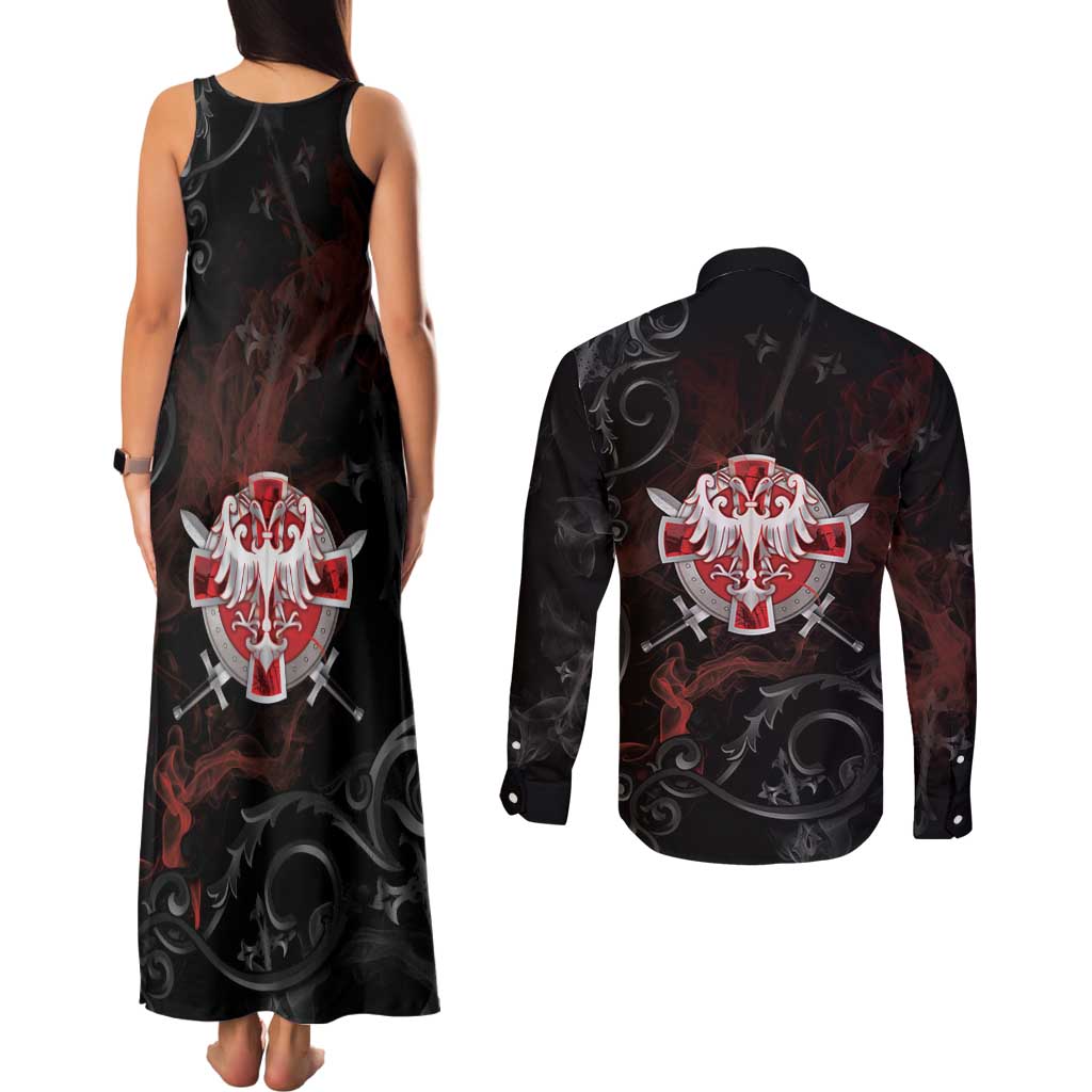 Serbian Empire Couples Matching Tank Maxi Dress and Long Sleeve Button Shirt Knight With Emblem Double Eagle - Wonder Print Shop