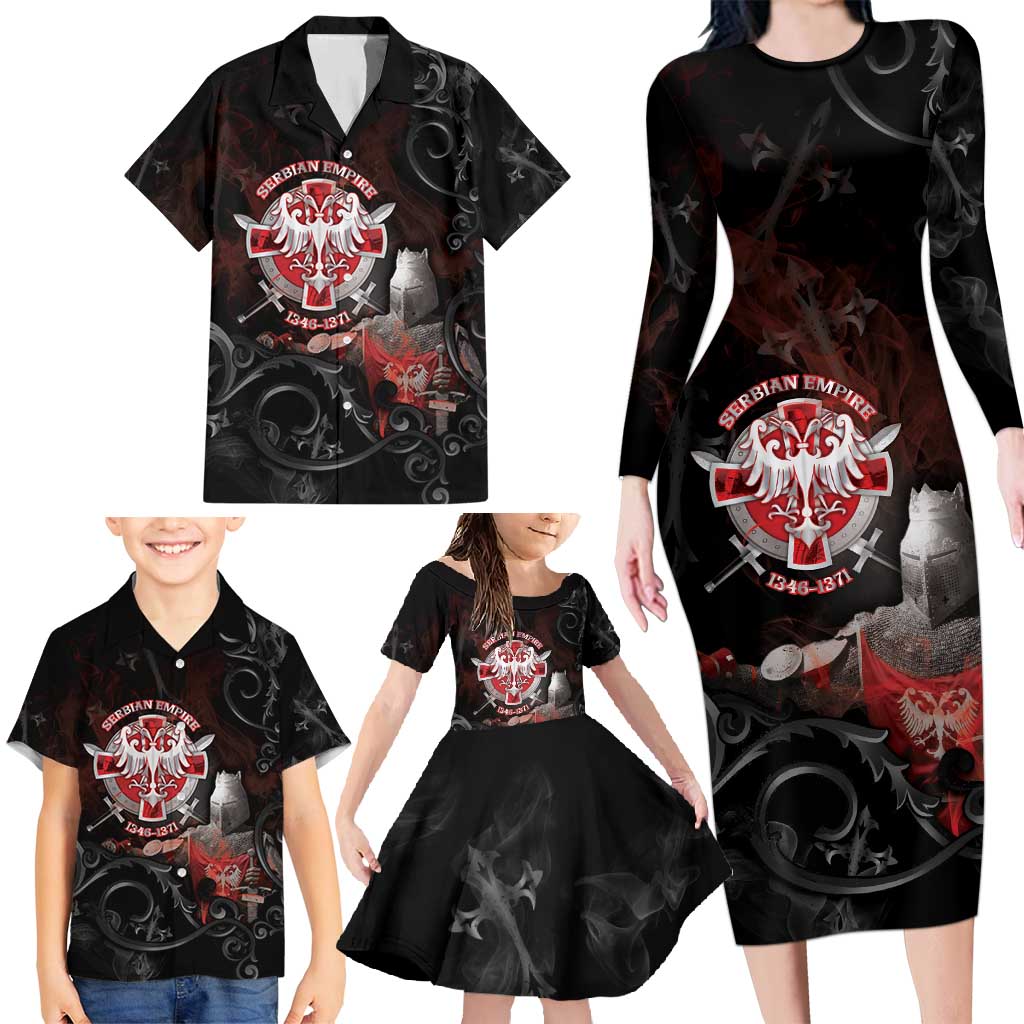 Serbian Empire Family Matching Long Sleeve Bodycon Dress and Hawaiian Shirt Knight With Emblem Double Eagle - Wonder Print Shop
