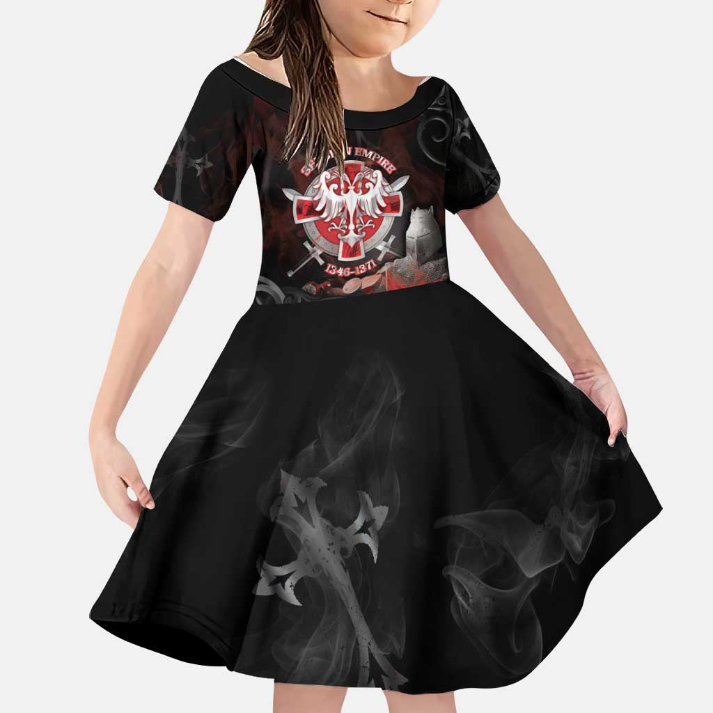 Serbian Empire Family Matching Off The Shoulder Long Sleeve Dress and Hawaiian Shirt Knight With Emblem Double Eagle - Wonder Print Shop