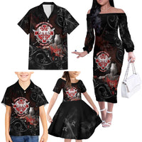Serbian Empire Family Matching Off The Shoulder Long Sleeve Dress and Hawaiian Shirt Knight With Emblem Double Eagle - Wonder Print Shop