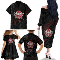 Serbian Empire Family Matching Off The Shoulder Long Sleeve Dress and Hawaiian Shirt Knight With Emblem Double Eagle - Wonder Print Shop