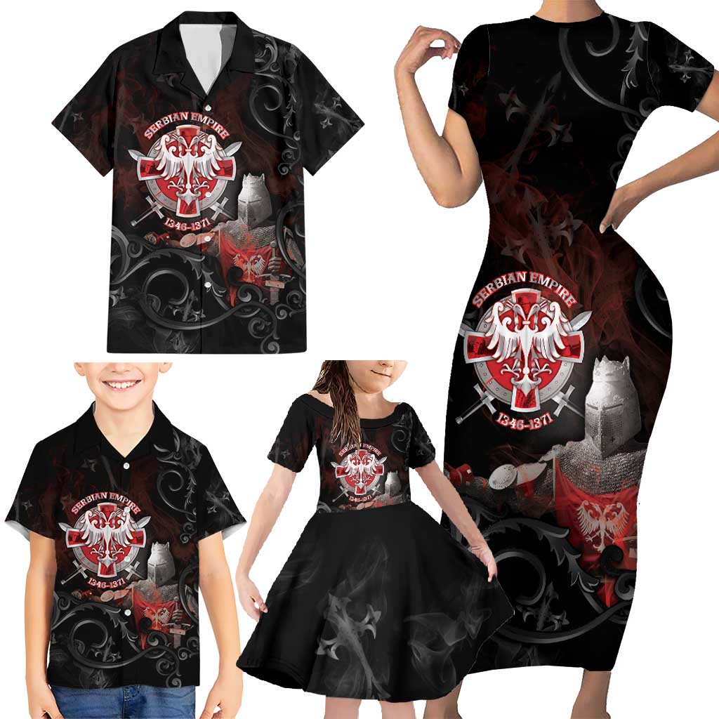 Serbian Empire Family Matching Short Sleeve Bodycon Dress and Hawaiian Shirt Knight With Emblem Double Eagle - Wonder Print Shop