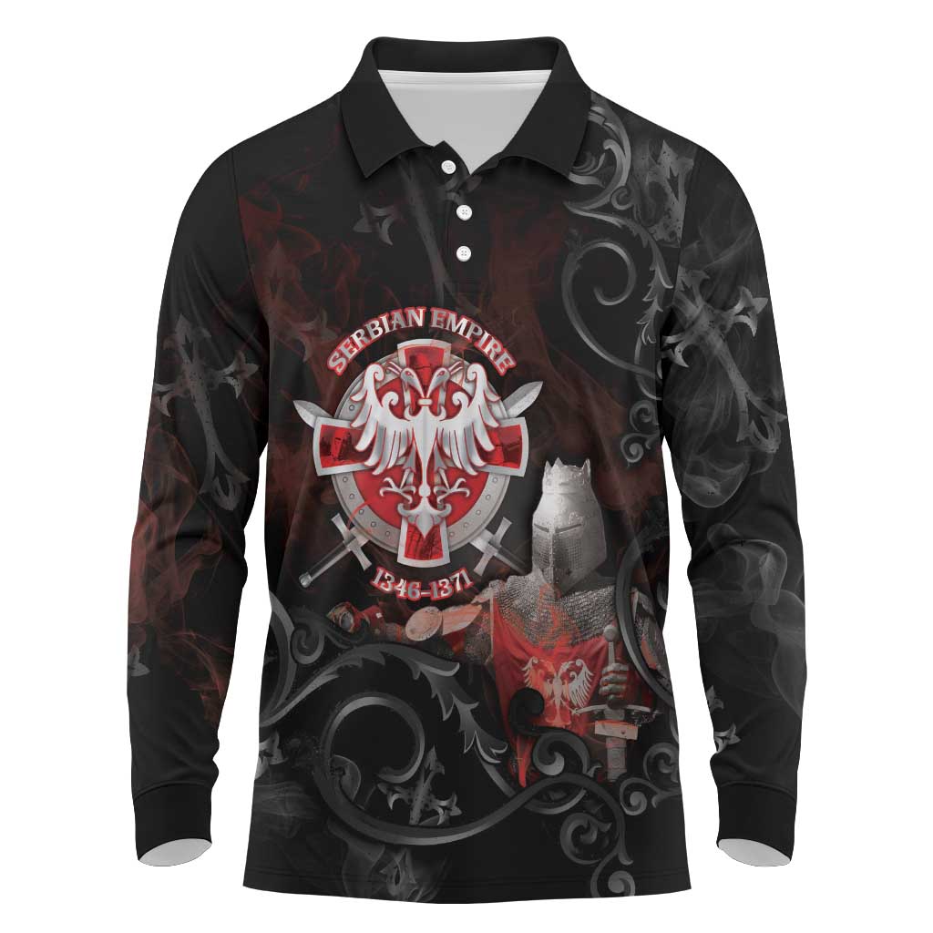 Serbian Empire Long Sleeve Polo Shirt Knight With Emblem Double Eagle - Wonder Print Shop