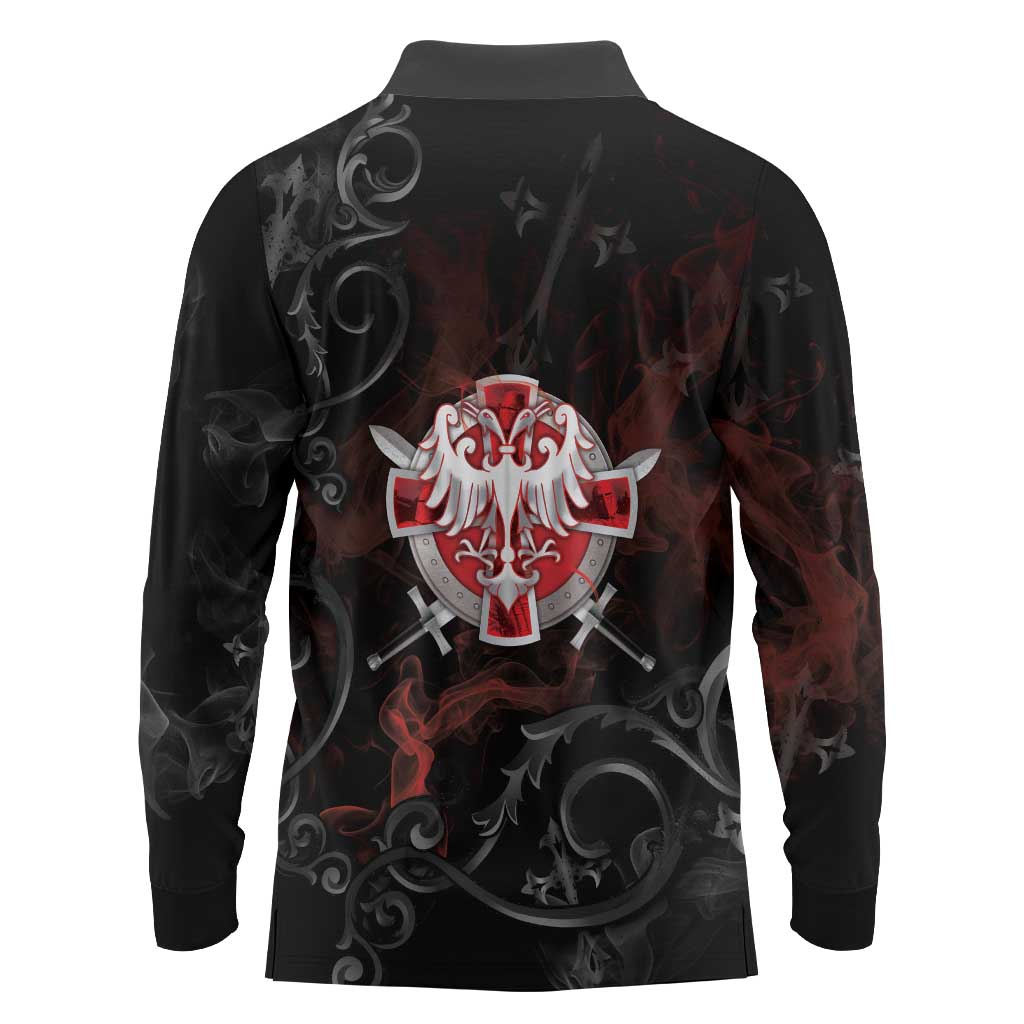 Serbian Empire Long Sleeve Polo Shirt Knight With Emblem Double Eagle - Wonder Print Shop