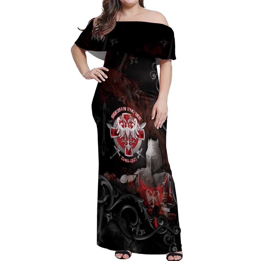 Serbian Empire Off Shoulder Maxi Dress Knight With Emblem Double Eagle - Wonder Print Shop