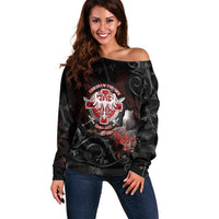 Serbian Empire Off Shoulder Sweater Knight With Emblem Double Eagle - Wonder Print Shop
