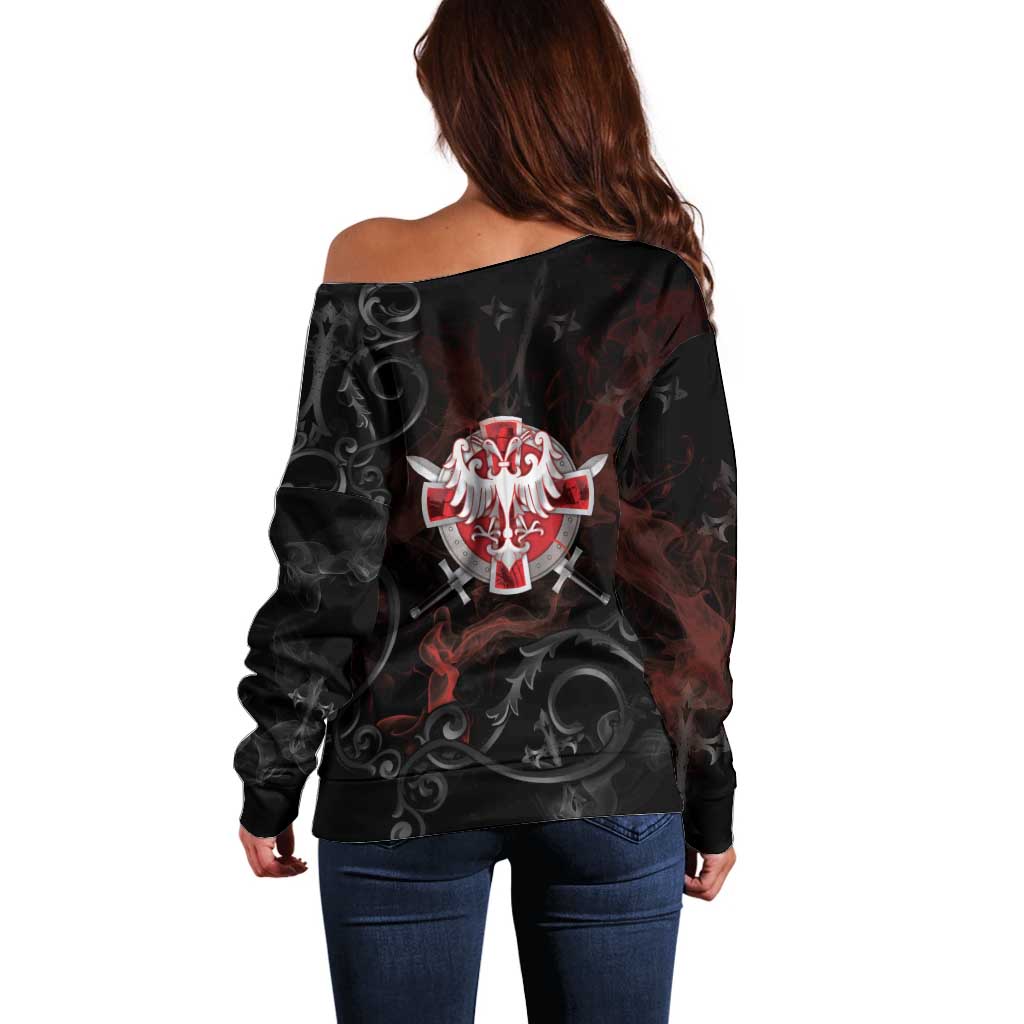 Serbian Empire Off Shoulder Sweater Knight With Emblem Double Eagle - Wonder Print Shop