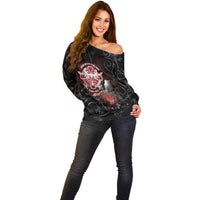Serbian Empire Off Shoulder Sweater Knight With Emblem Double Eagle - Wonder Print Shop