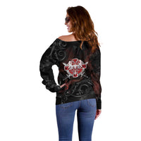 Serbian Empire Off Shoulder Sweater Knight With Emblem Double Eagle - Wonder Print Shop