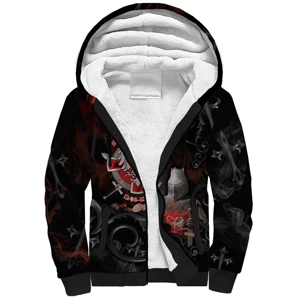 Serbian Empire Sherpa Hoodie Knight With Emblem Double Eagle - Wonder Print Shop