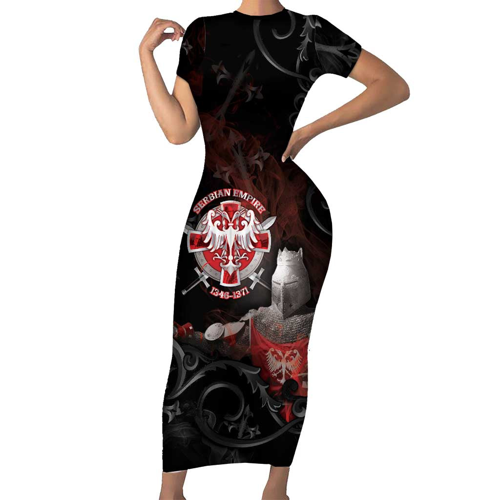 Serbian Empire Short Sleeve Bodycon Dress Knight With Emblem Double Eagle - Wonder Print Shop