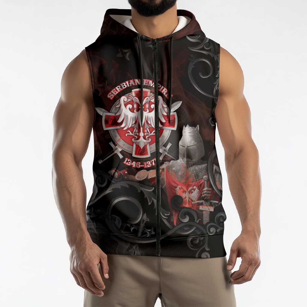 Serbian Empire Sleeveless Zip Hoodie Knight With Emblem Double Eagle - Wonder Print Shop