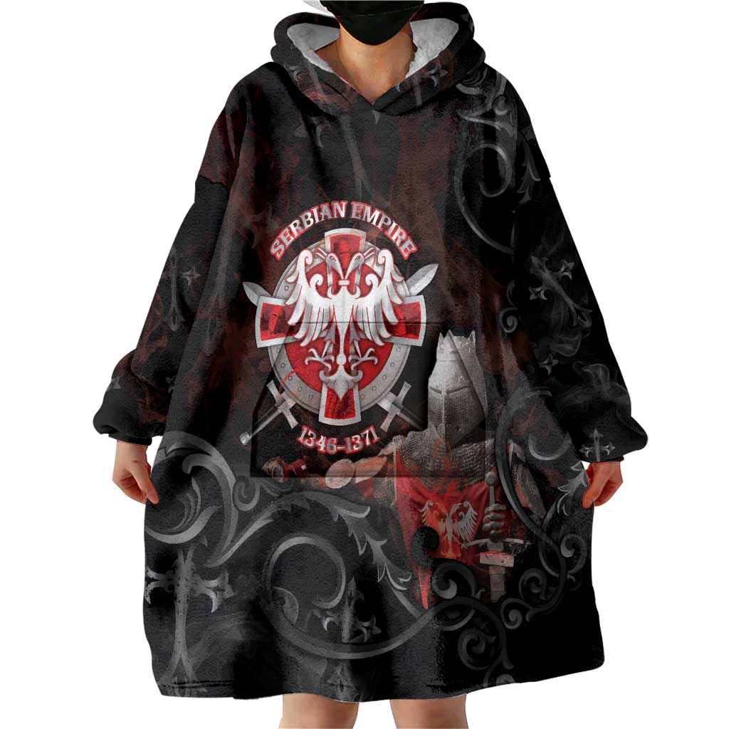 Serbian Empire Wearable Blanket Hoodie Knight With Emblem Double Eagle - Wonder Print Shop