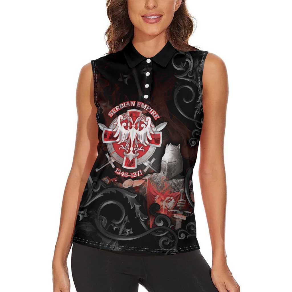Serbian Empire Women Sleeveless Polo Shirt Knight With Emblem Double Eagle - Wonder Print Shop