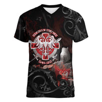 Serbian Empire Women V-Neck T-Shirt Knight With Emblem Double Eagle - Wonder Print Shop
