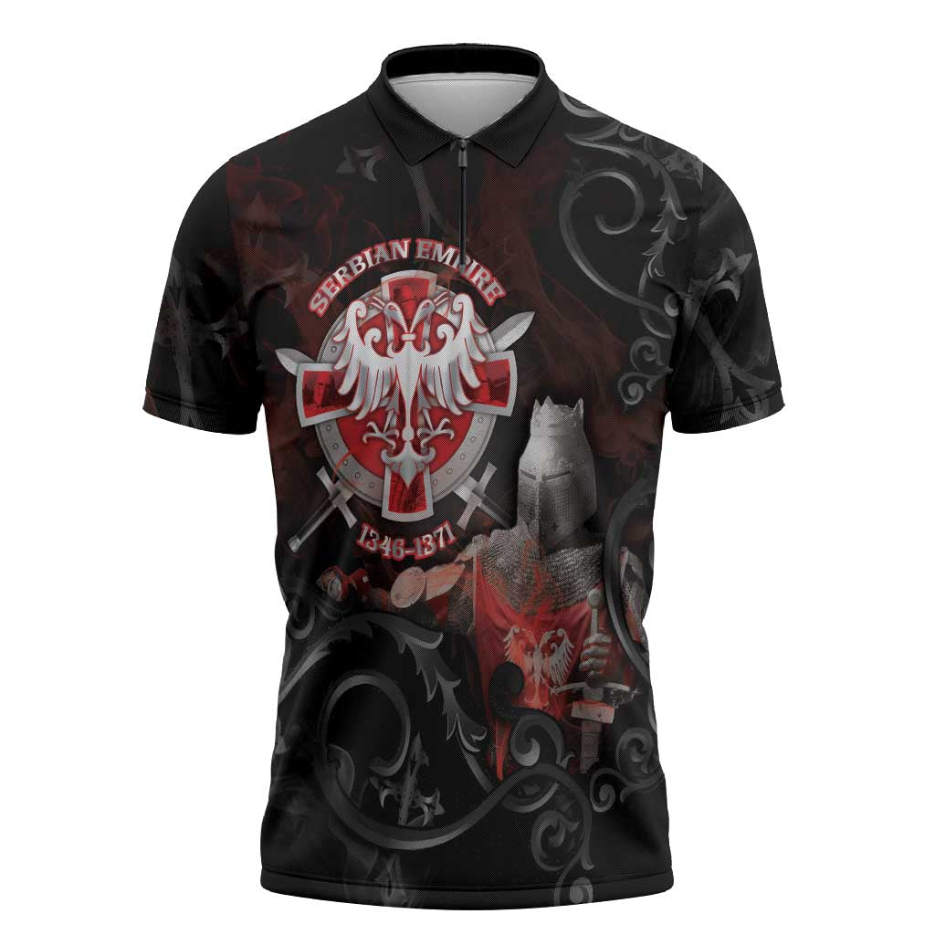 Serbian Empire Zipper Polo Shirt Knight With Emblem Double Eagle - Wonder Print Shop