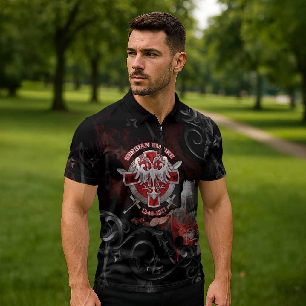 Serbian Empire Zipper Polo Shirt Knight With Emblem Double Eagle - Wonder Print Shop