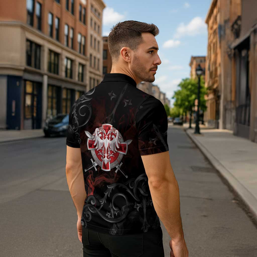 Serbian Empire Zipper Polo Shirt Knight With Emblem Double Eagle - Wonder Print Shop