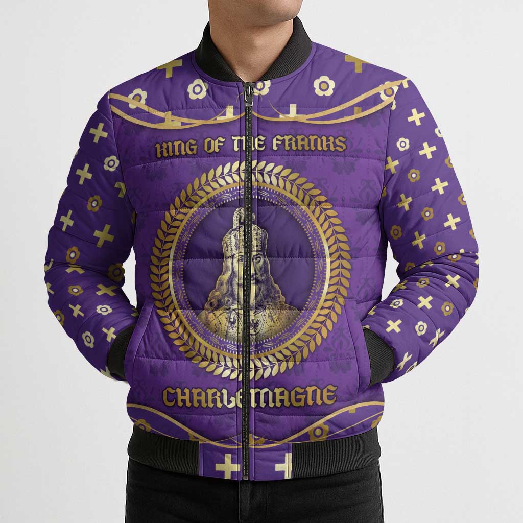 Carolingian Empire Bomber Puffer Jacket Charlemagne King Of The Franks - Wonder Print Shop