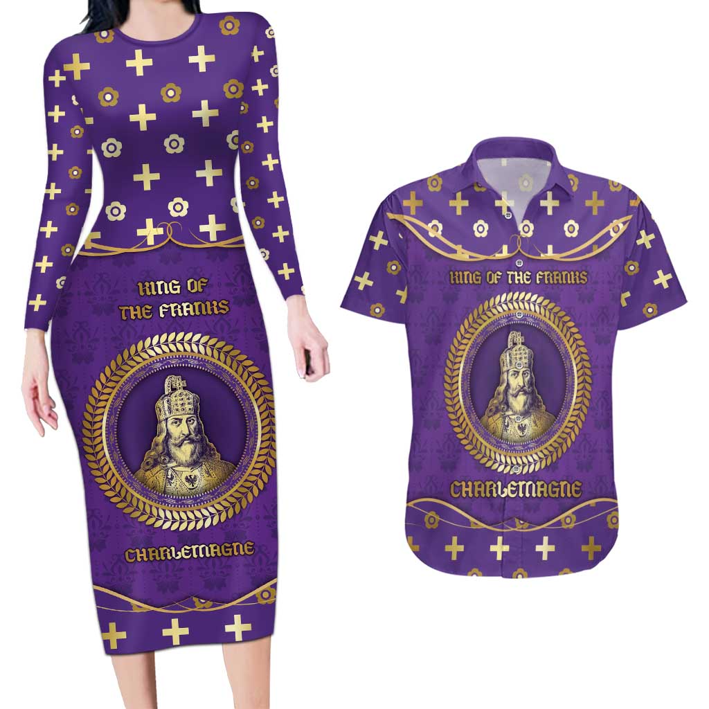 Carolingian Empire Couples Matching Long Sleeve Bodycon Dress and Hawaiian Shirt Charlemagne King Of The Franks - Wonder Print Shop