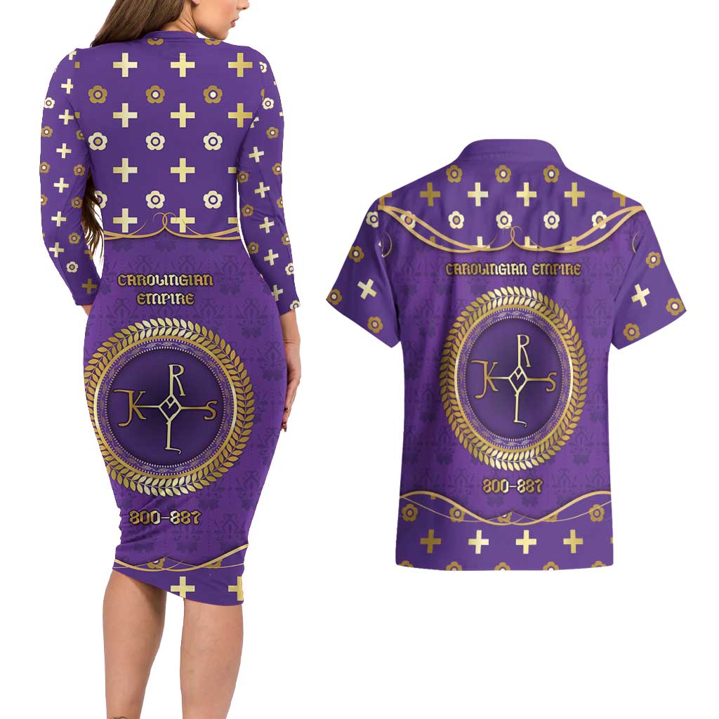 Carolingian Empire Couples Matching Long Sleeve Bodycon Dress and Hawaiian Shirt Charlemagne King Of The Franks - Wonder Print Shop