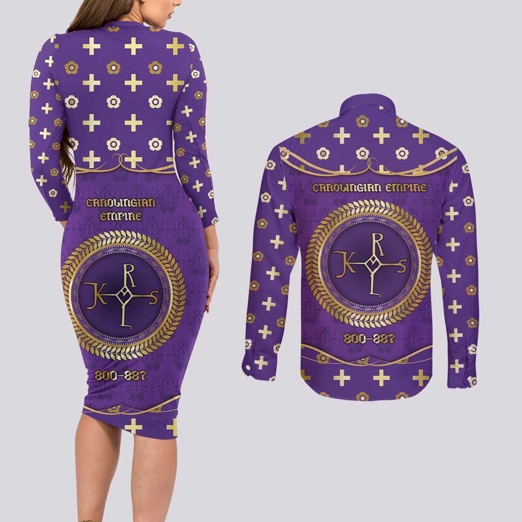 Carolingian Empire Couples Matching Long Sleeve Bodycon Dress and Long Sleeve Button Shirt Charlemagne King Of The Franks - Wonder Print Shop