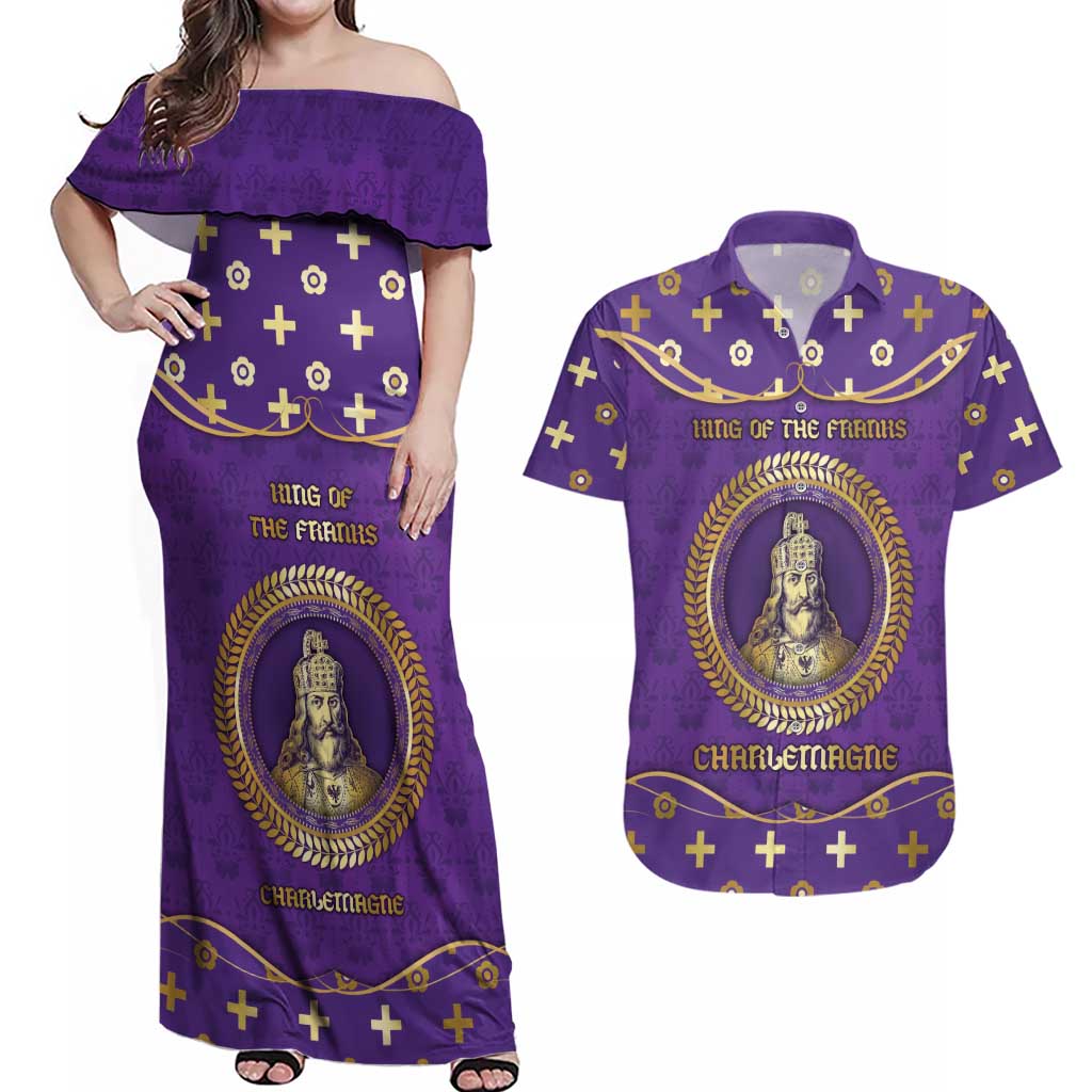 Carolingian Empire Couples Matching Off Shoulder Maxi Dress and Hawaiian Shirt Charlemagne King Of The Franks - Wonder Print Shop