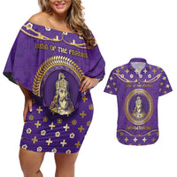 Carolingian Empire Couples Matching Off Shoulder Short Dress and Hawaiian Shirt Charlemagne King Of The Franks - Wonder Print Shop
