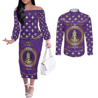 Carolingian Empire Couples Matching Off The Shoulder Long Sleeve Dress and Long Sleeve Button Shirt Charlemagne King Of The Franks - Wonder Print Shop