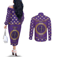 Carolingian Empire Couples Matching Off The Shoulder Long Sleeve Dress and Long Sleeve Button Shirt Charlemagne King Of The Franks - Wonder Print Shop