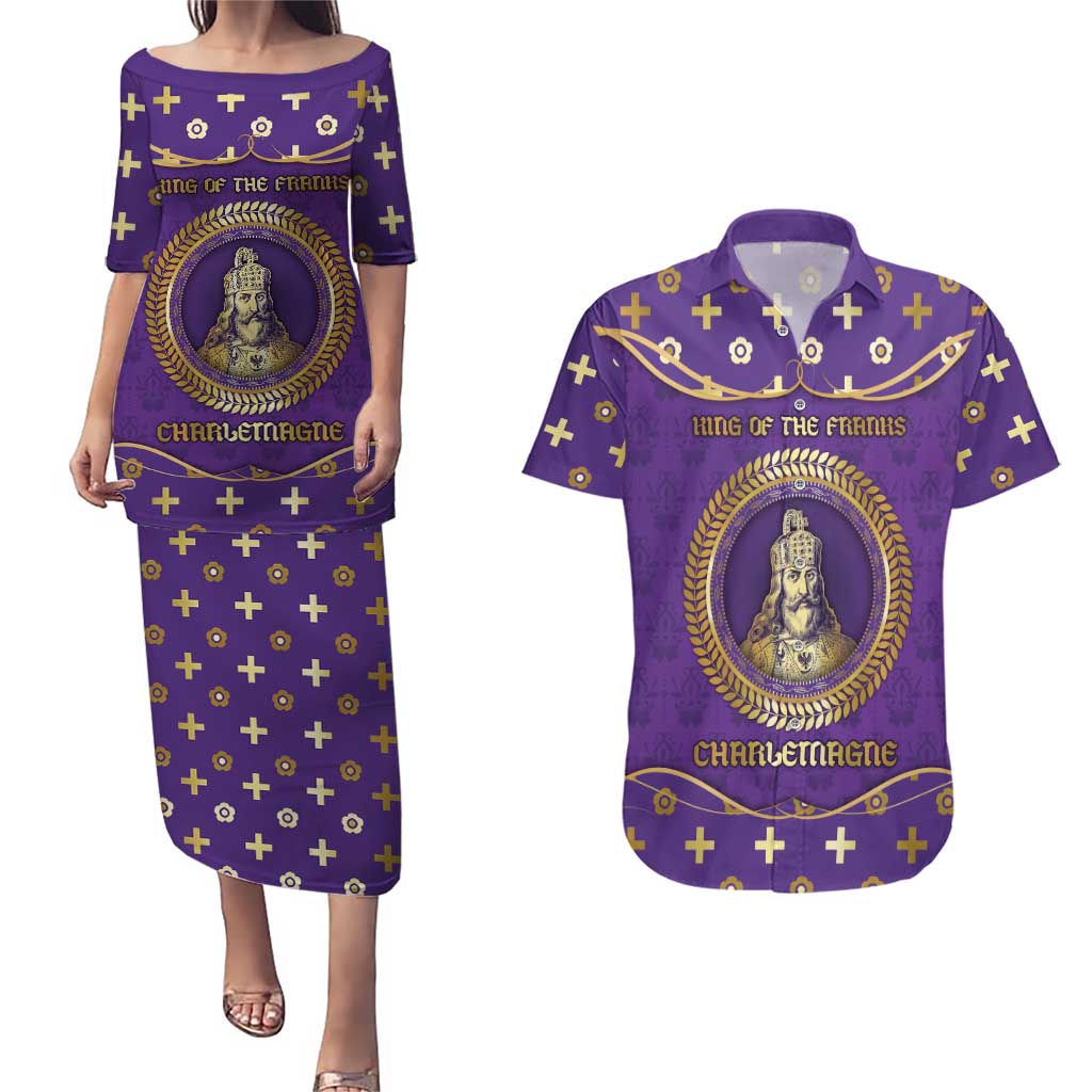 Carolingian Empire Couples Matching Puletasi and Hawaiian Shirt Charlemagne King Of The Franks - Wonder Print Shop