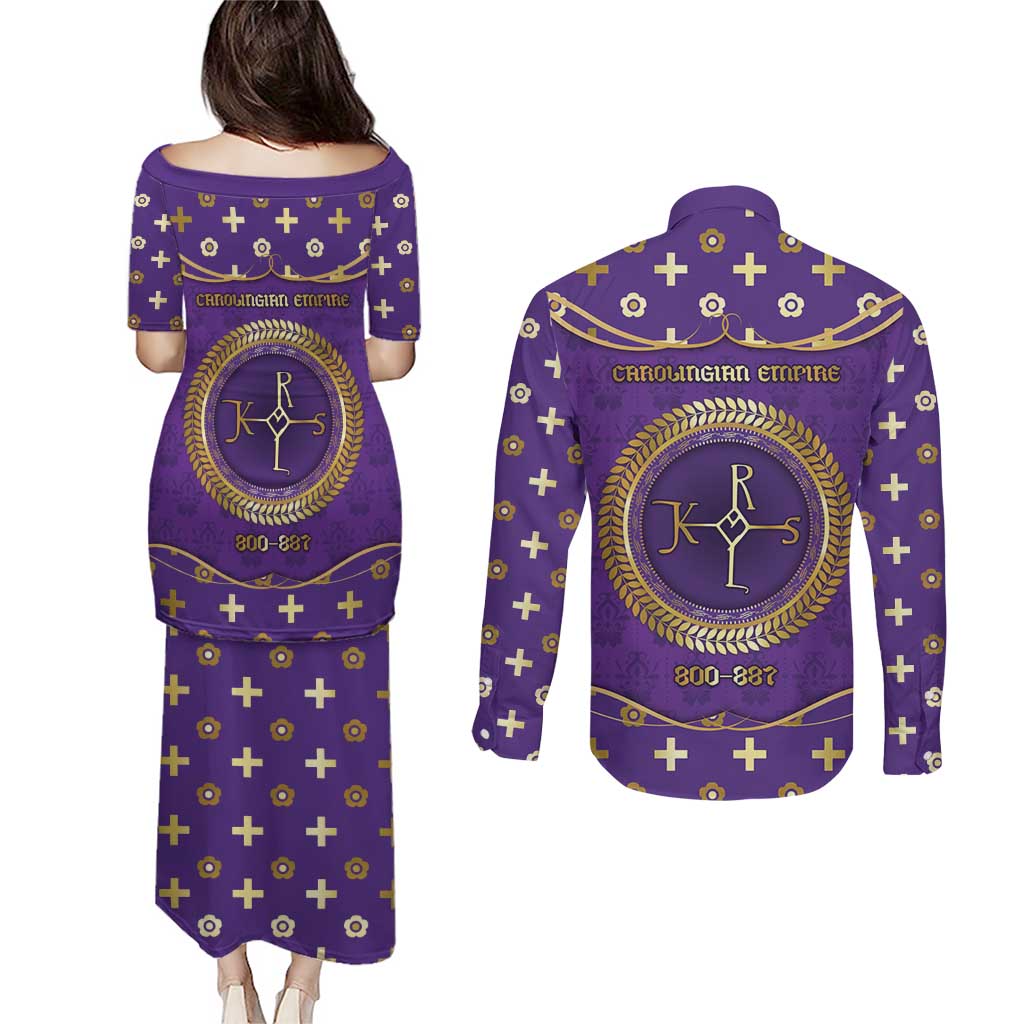 Carolingian Empire Couples Matching Puletasi and Long Sleeve Button Shirt Charlemagne King Of The Franks - Wonder Print Shop