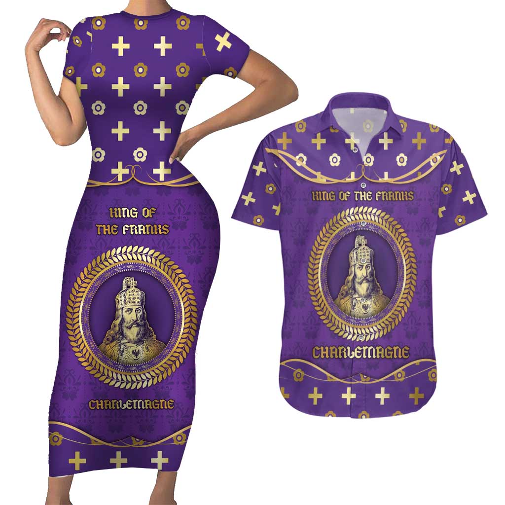 Carolingian Empire Couples Matching Short Sleeve Bodycon Dress and Hawaiian Shirt Charlemagne King Of The Franks - Wonder Print Shop