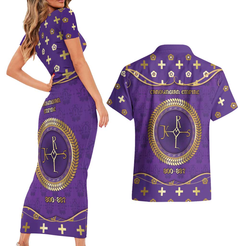 Carolingian Empire Couples Matching Short Sleeve Bodycon Dress and Hawaiian Shirt Charlemagne King Of The Franks - Wonder Print Shop