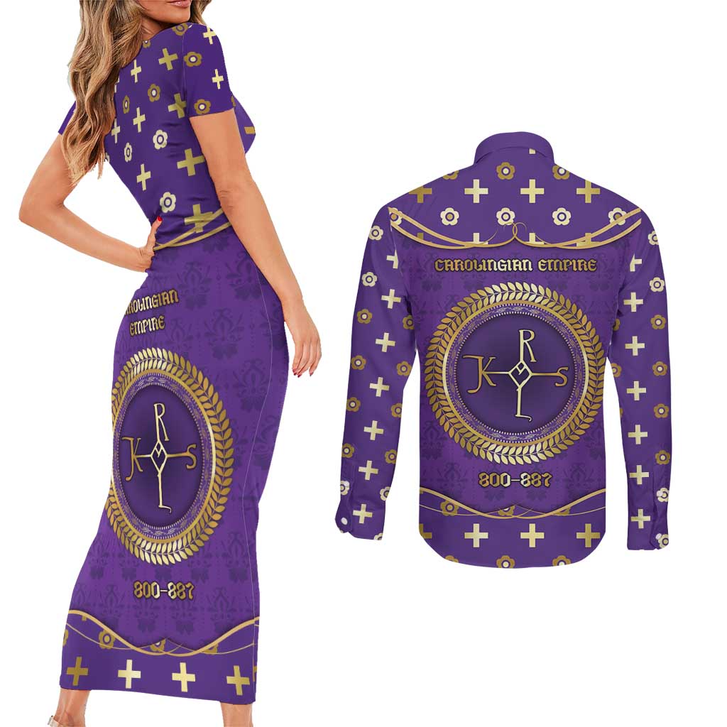 Carolingian Empire Couples Matching Short Sleeve Bodycon Dress and Long Sleeve Button Shirt Charlemagne King Of The Franks - Wonder Print Shop