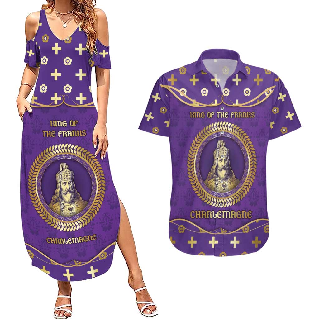 Carolingian Empire Couples Matching Summer Maxi Dress and Hawaiian Shirt Charlemagne King Of The Franks - Wonder Print Shop
