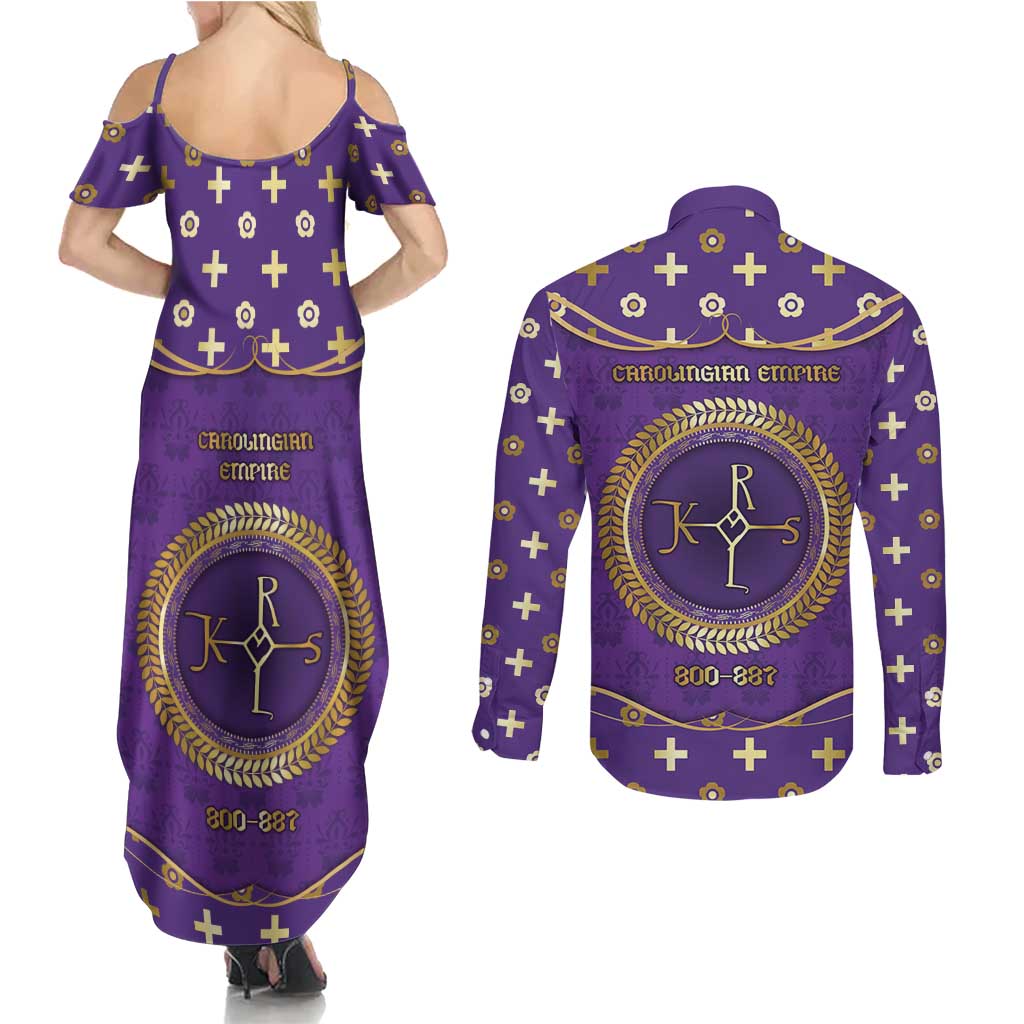 Carolingian Empire Couples Matching Summer Maxi Dress and Long Sleeve Button Shirt Charlemagne King Of The Franks - Wonder Print Shop