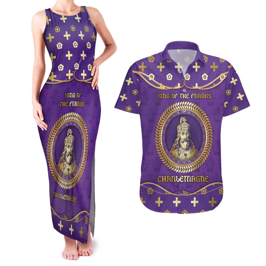 Carolingian Empire Couples Matching Tank Maxi Dress and Hawaiian Shirt Charlemagne King Of The Franks - Wonder Print Shop
