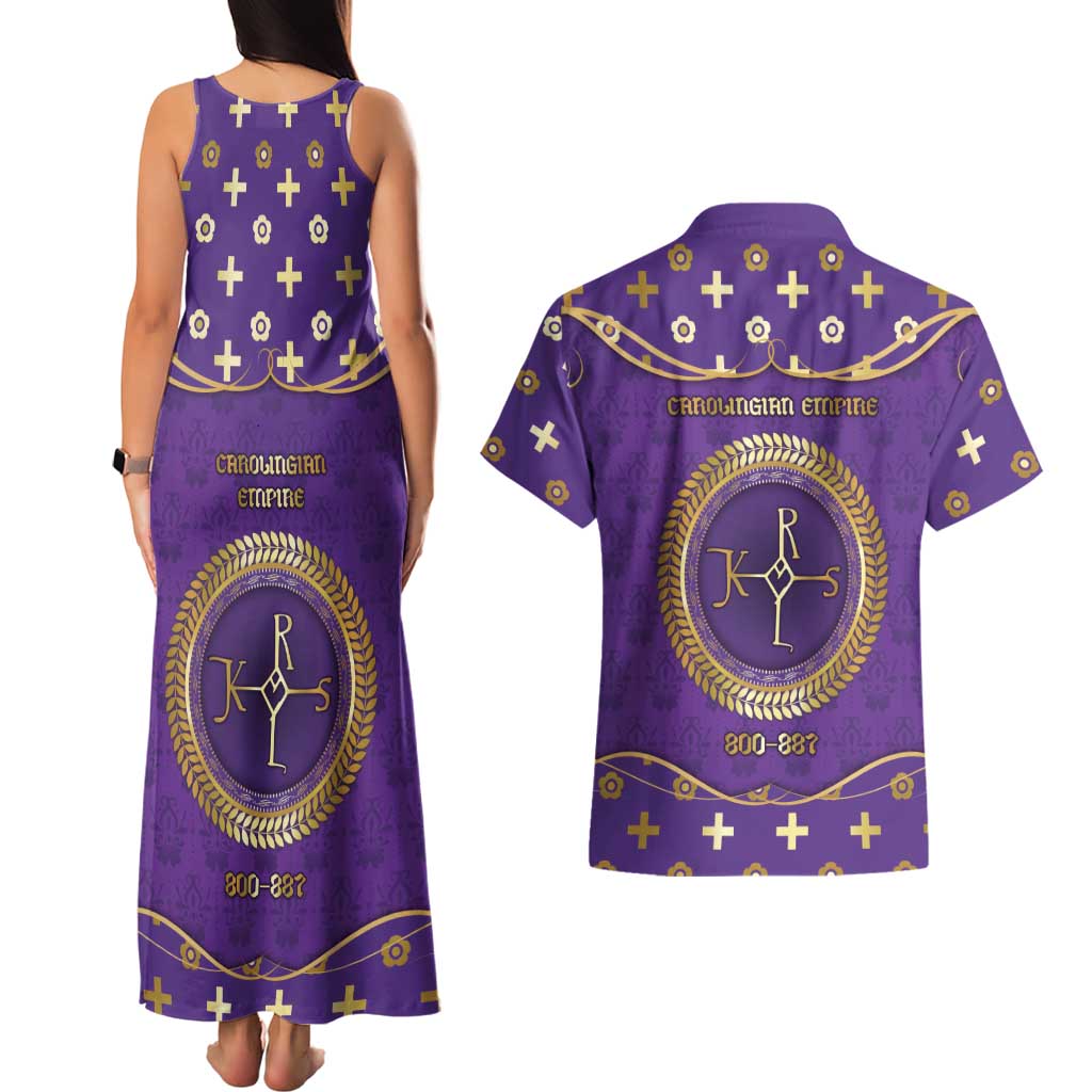Carolingian Empire Couples Matching Tank Maxi Dress and Hawaiian Shirt Charlemagne King Of The Franks - Wonder Print Shop