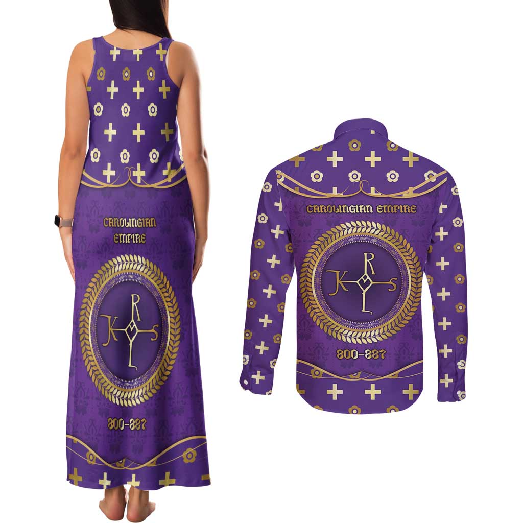 Carolingian Empire Couples Matching Tank Maxi Dress and Long Sleeve Button Shirt Charlemagne King Of The Franks - Wonder Print Shop