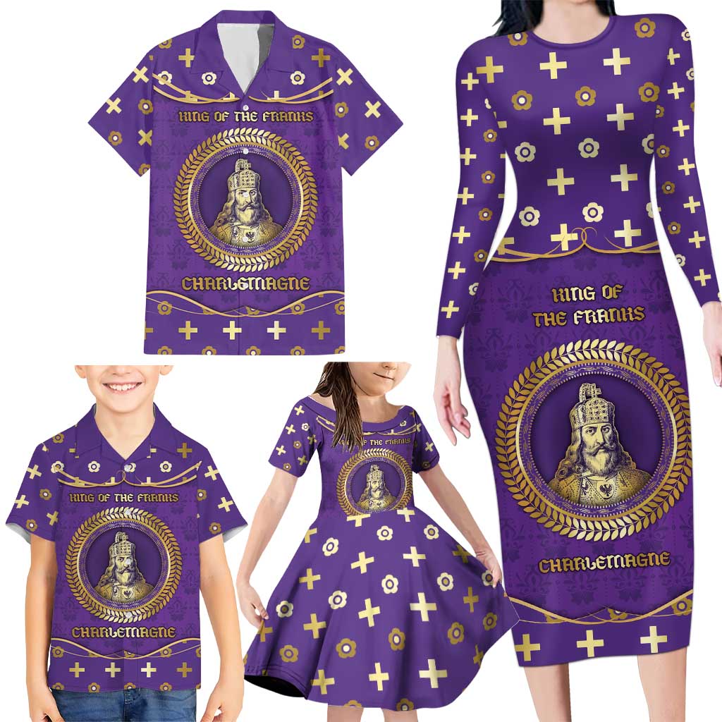 Carolingian Empire Family Matching Long Sleeve Bodycon Dress and Hawaiian Shirt Charlemagne King Of The Franks - Wonder Print Shop