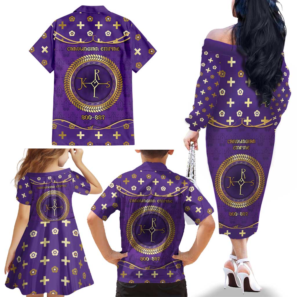 Carolingian Empire Family Matching Off The Shoulder Long Sleeve Dress and Hawaiian Shirt Charlemagne King Of The Franks - Wonder Print Shop
