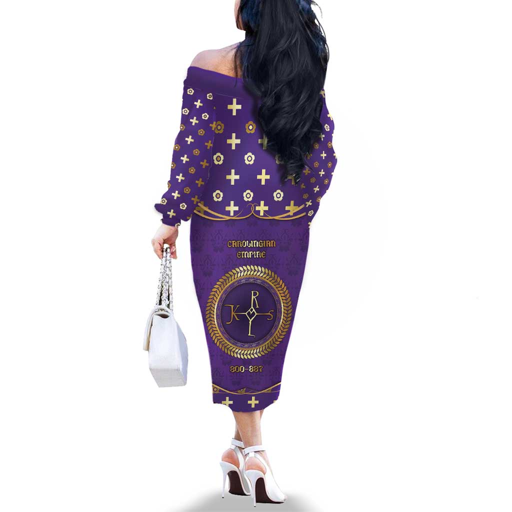 Carolingian Empire Family Matching Off The Shoulder Long Sleeve Dress and Hawaiian Shirt Charlemagne King Of The Franks - Wonder Print Shop