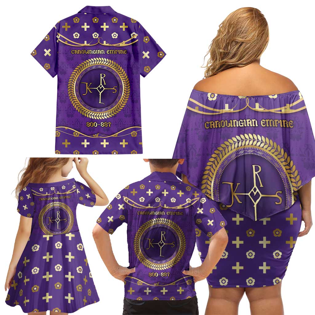 Carolingian Empire Family Matching Off Shoulder Short Dress and Hawaiian Shirt Charlemagne King Of The Franks - Wonder Print Shop